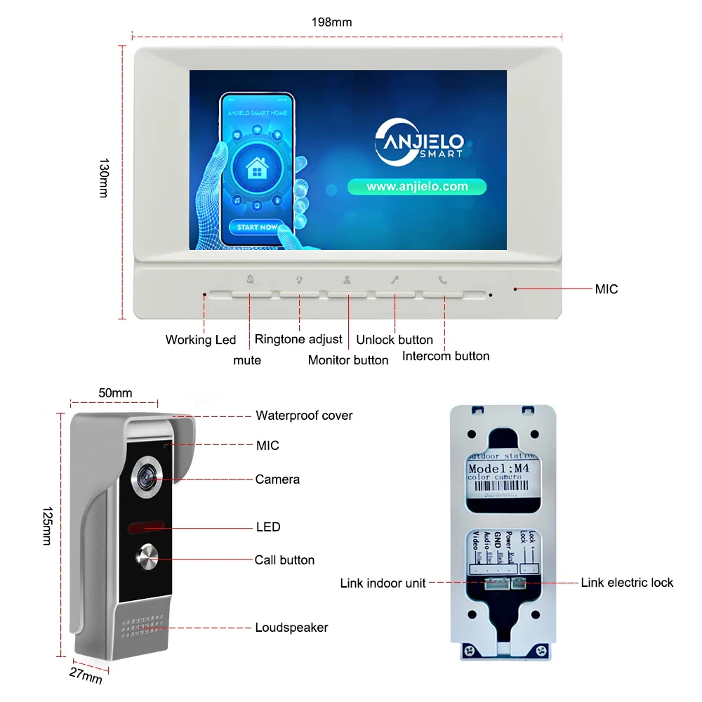Anjielosmart Wired Video Intercom-Stay Connected with Family and Visitors-7 Inch Screen, Camera and Intercom with Night Vision
