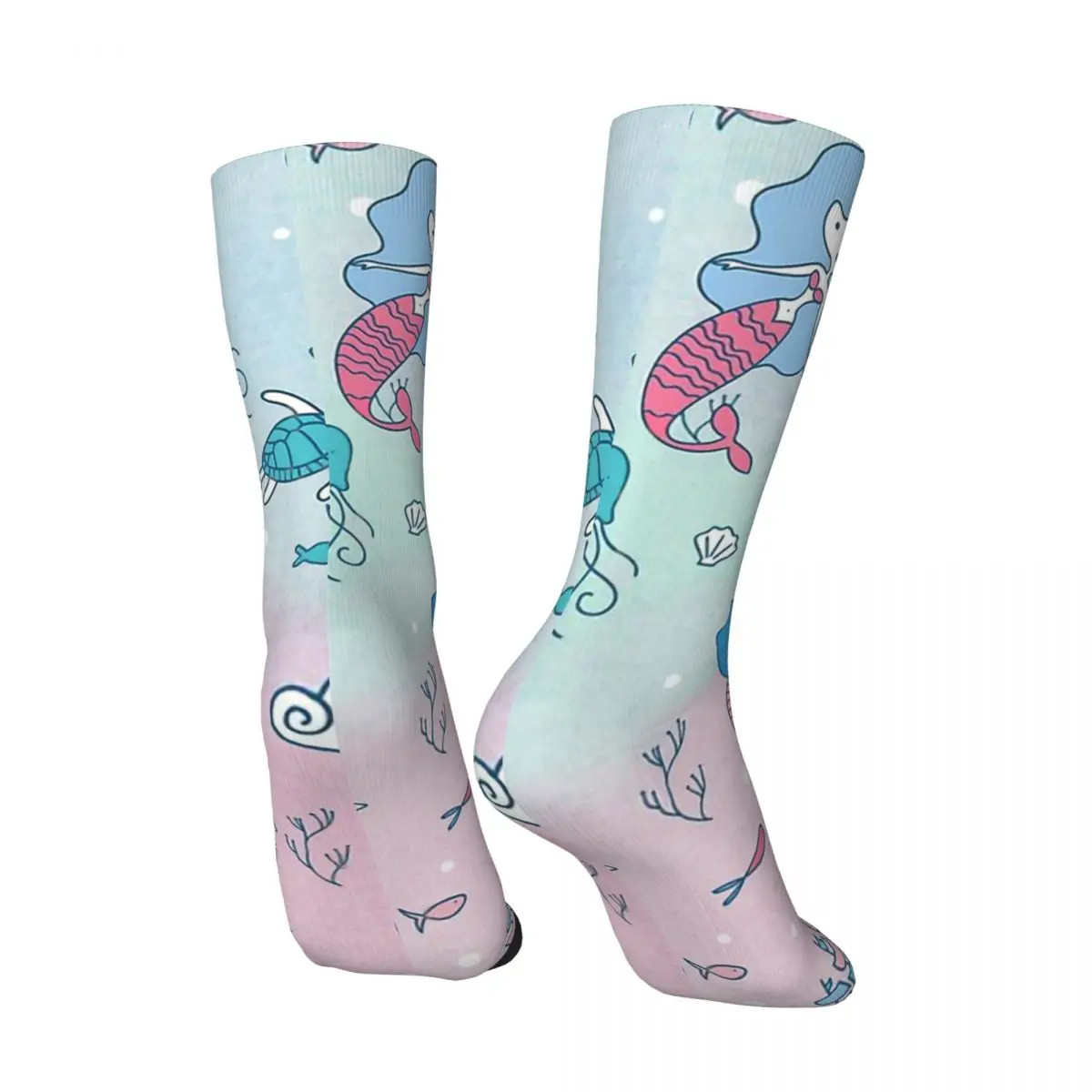 Retro Mermaid Pattern Cute Mermaids Design Crazy Men's Socks Unisex Ocean Pattern Harajuku Pattern Printed Novelty Crew Sock