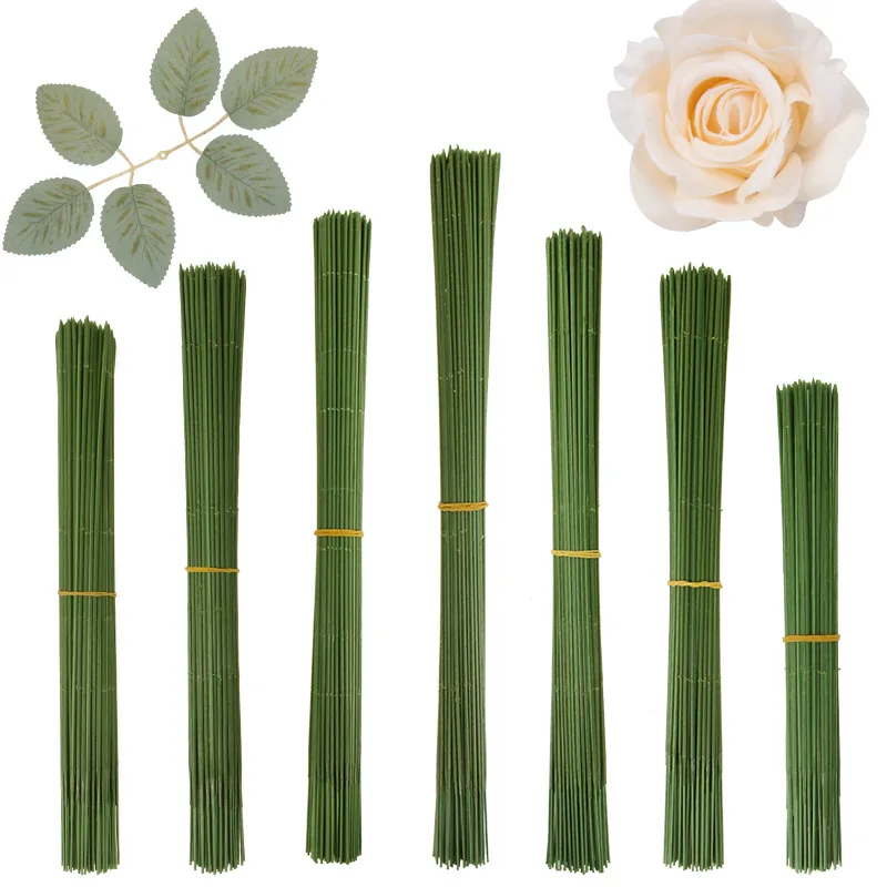 50pcs 15/20/25/30/40cm Artificial Green Flower Stem DIY Floral Material Handmade Wire Stem Accessoies For Wedding Home Decor