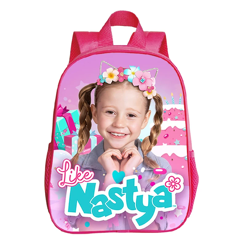 Mochilas rosa impermeável para meninas pré-escolares, como Nastya Print, Kindergarten Bag, bonito criança Bookbag, mochilas escolares, 12"