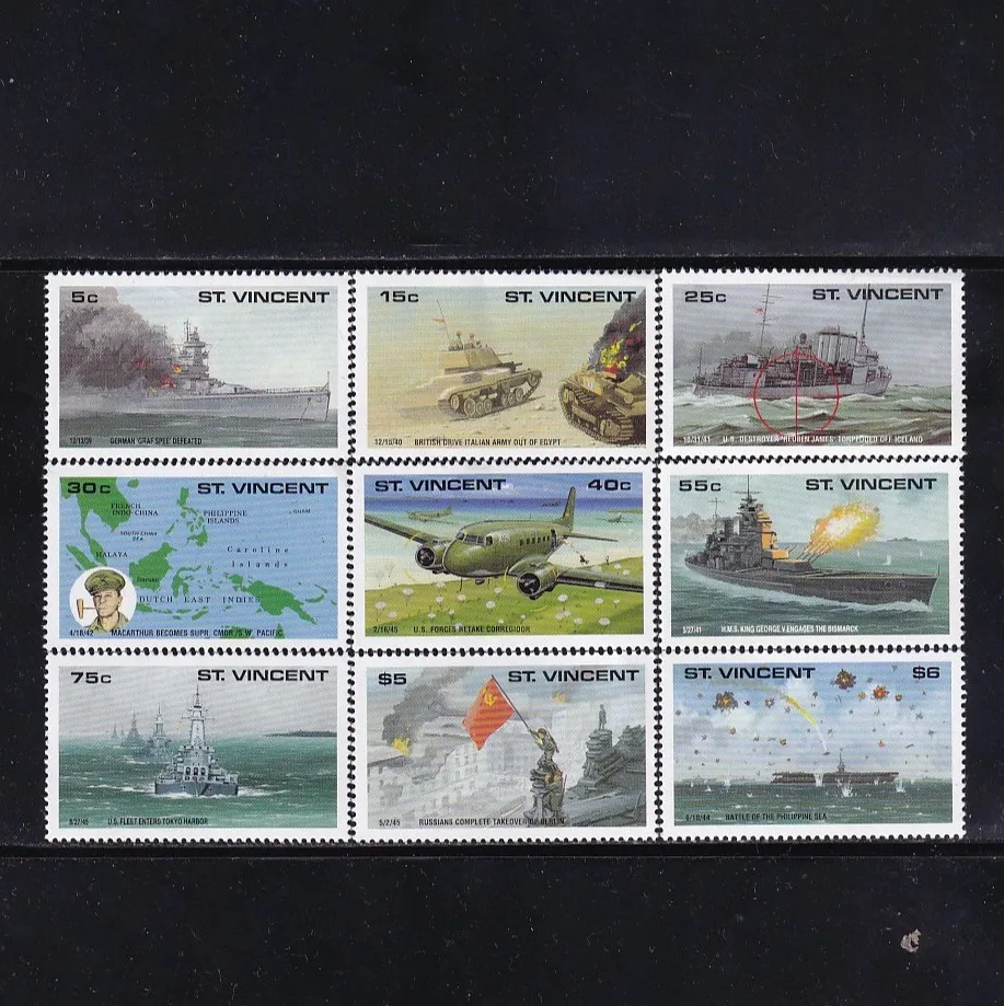 St. Vincent Post Y1990 WW2 Classic Battle North Africa Legion 1 Set 9 New Collectible Postage Stamps Material For Scrapbooking