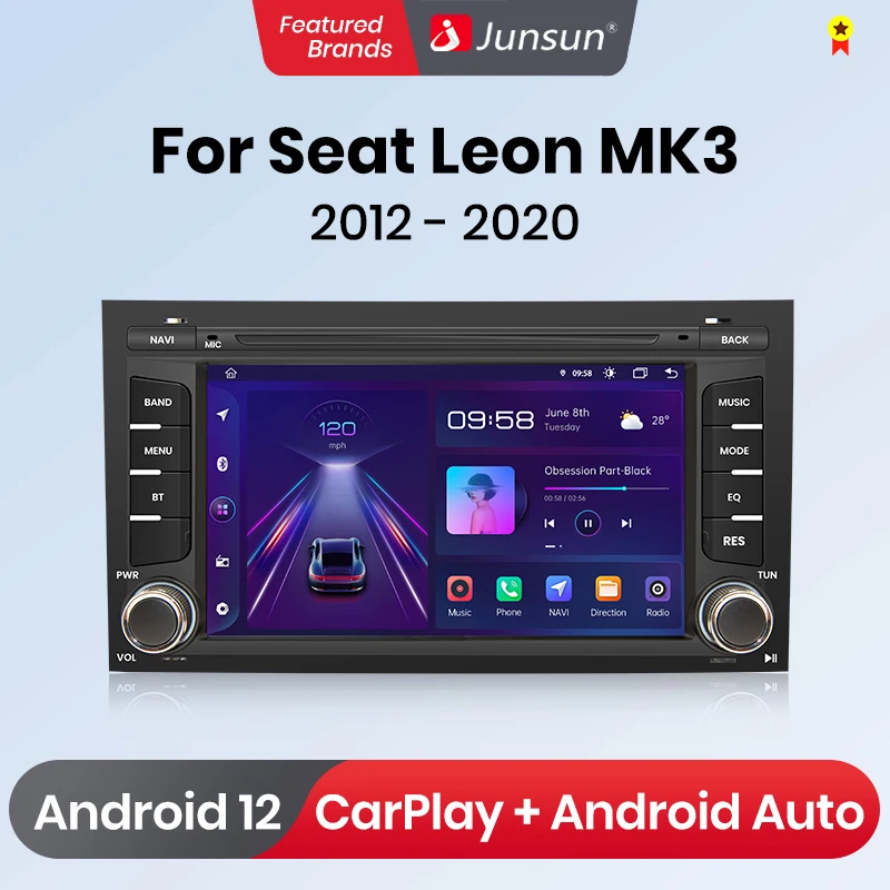 Junsun CarPlay Android Auto Car Radio for place Leon MK3 5F 20122013 2015-20gps Intelligent Systems Multimedia Car Radio