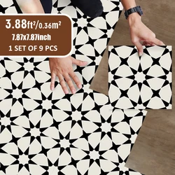 9PCS Scandinavian Style Self-adhesive Waterproof Floor Stickers Home Decoration Black Star Printed Pattern Non-slip Floor Tile S