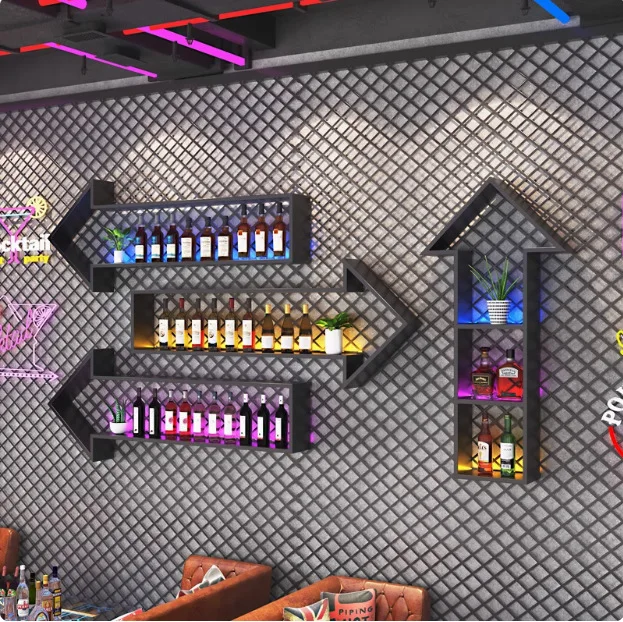 Bar wine storage rack industrial style wall dining bar hot pot barbecue restaurant wine drink rack decoration wall hanging