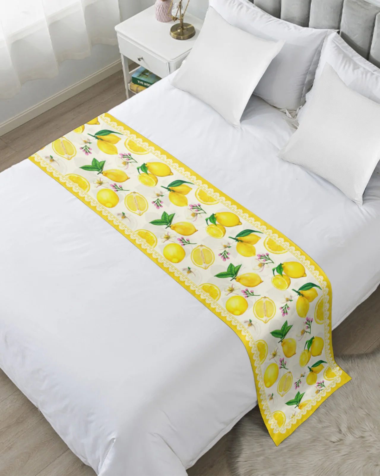 Lemon Small Fresh Idyllic Style Bedspreads Bed Runner Bed Flag Scarf for Home Hotel Decor Bedding Single Queen King Bed Cover