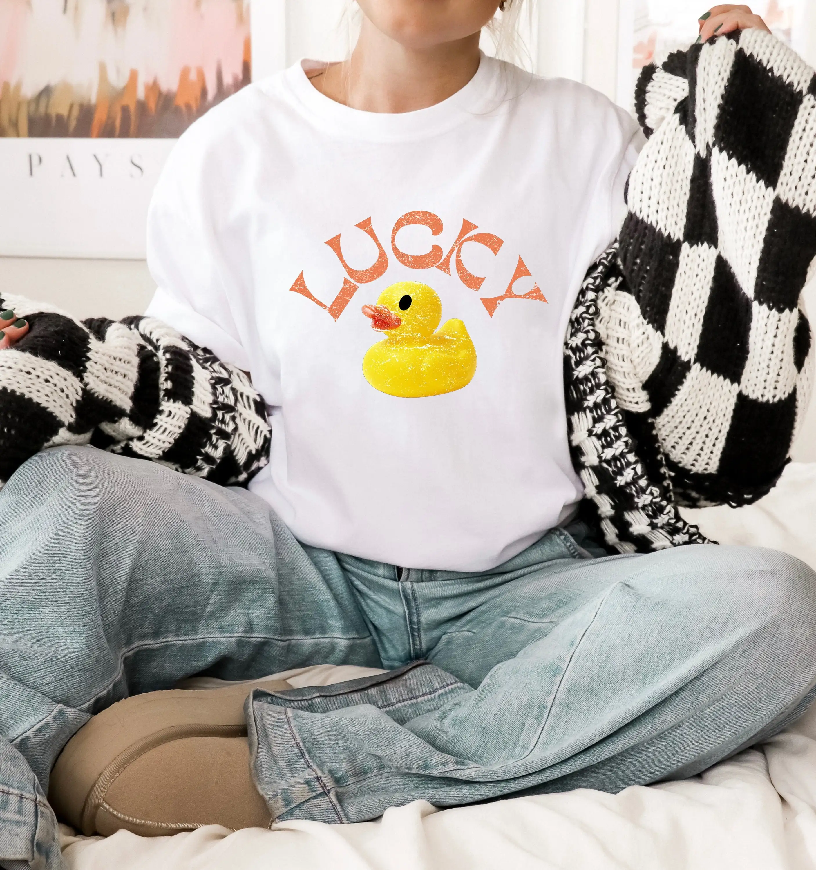 Lucky Ducky T Shirt Rubber Duck Funny Meme Weirdcore That Go Hard Ironic Gen Z Silly Y2K Clothes