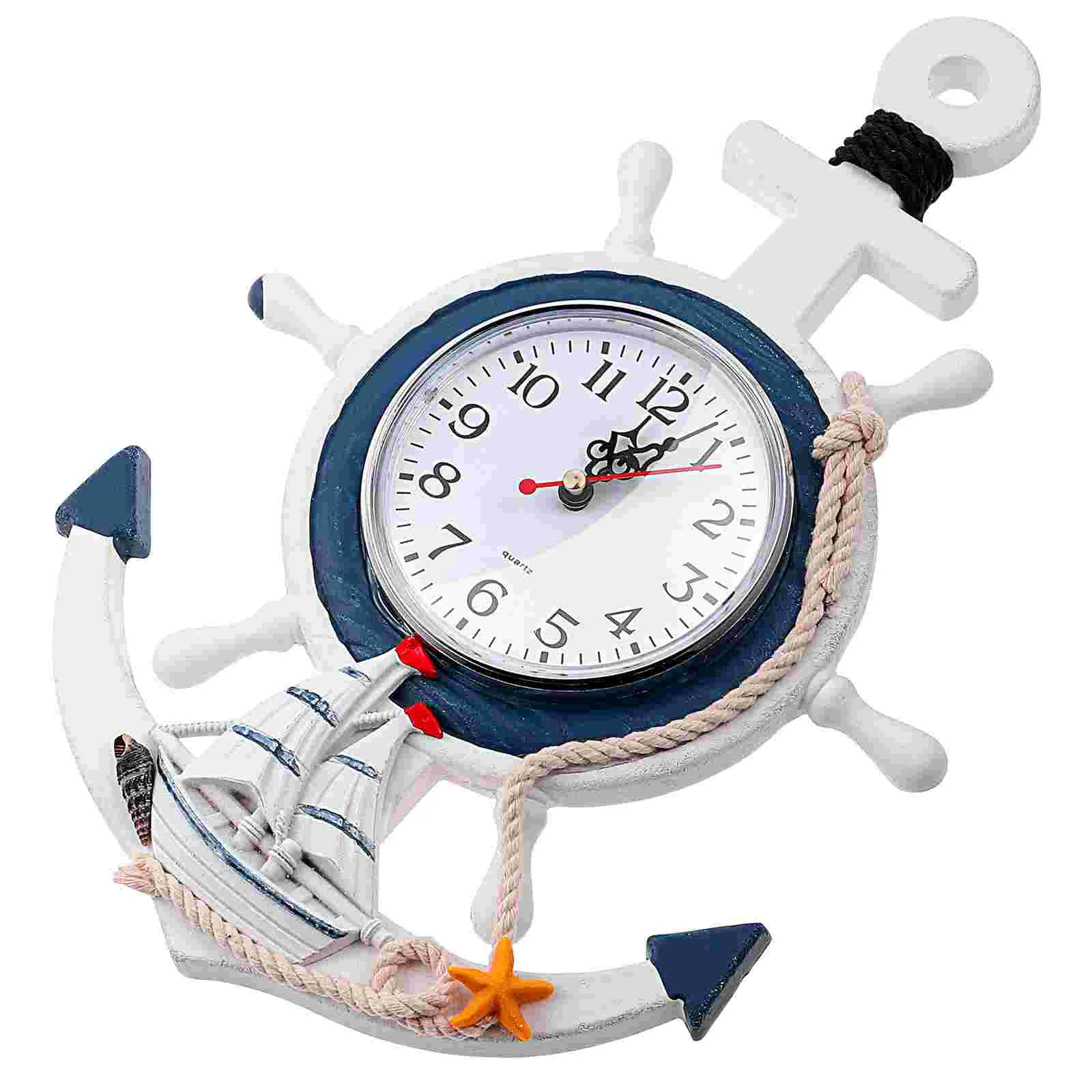 

Pcs 2 Premium Wood Waterproof Anchor Boat Theme Hanging Wall Clock Mediterranean Style Home Decor Sea Theme Timepiece For