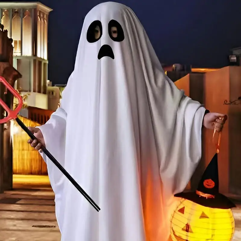 Ghost Costume For Kids White Ghost Halloween Poncho Cosplay Outfits For Boy Girl Halloween Fancy Dress Ghost Costume For Boy