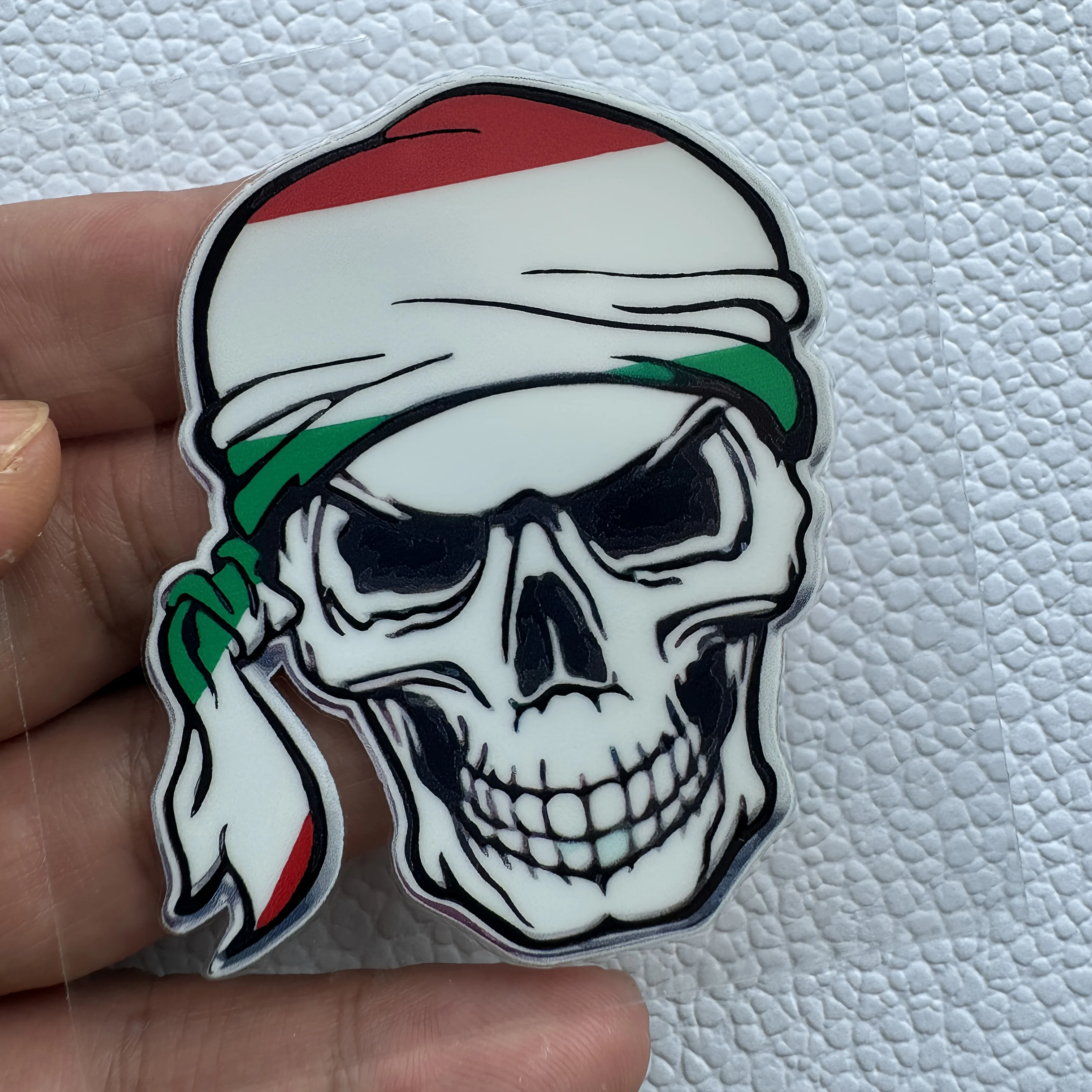 1PC Unique Skull with Tricolor Bandana Car Sticker, Bold Skeleton Accessory for Car,Make Your Car Stand Out with This Edgy Decal
