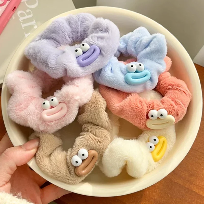 2PCS Funny Plush Monster Hair Bands Rope Women Cartoon Thick Lips Clown Rubber Scrunchie Girls Elastic Ponytail Holder Headwears