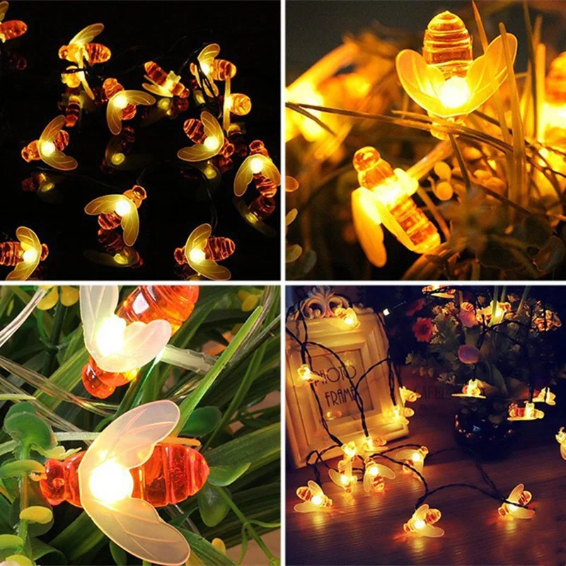 12m/7m/5m Solar Honey Bee LED String Lights for Garden Balcony Tree Christmas Party Halloween Decoration Little Bee String Light