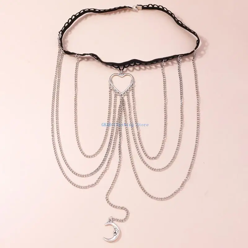 N0pe lua forma coração borla perna corrente feminino gótico coxa corrente bonito boate jóias verão praia festa jóias