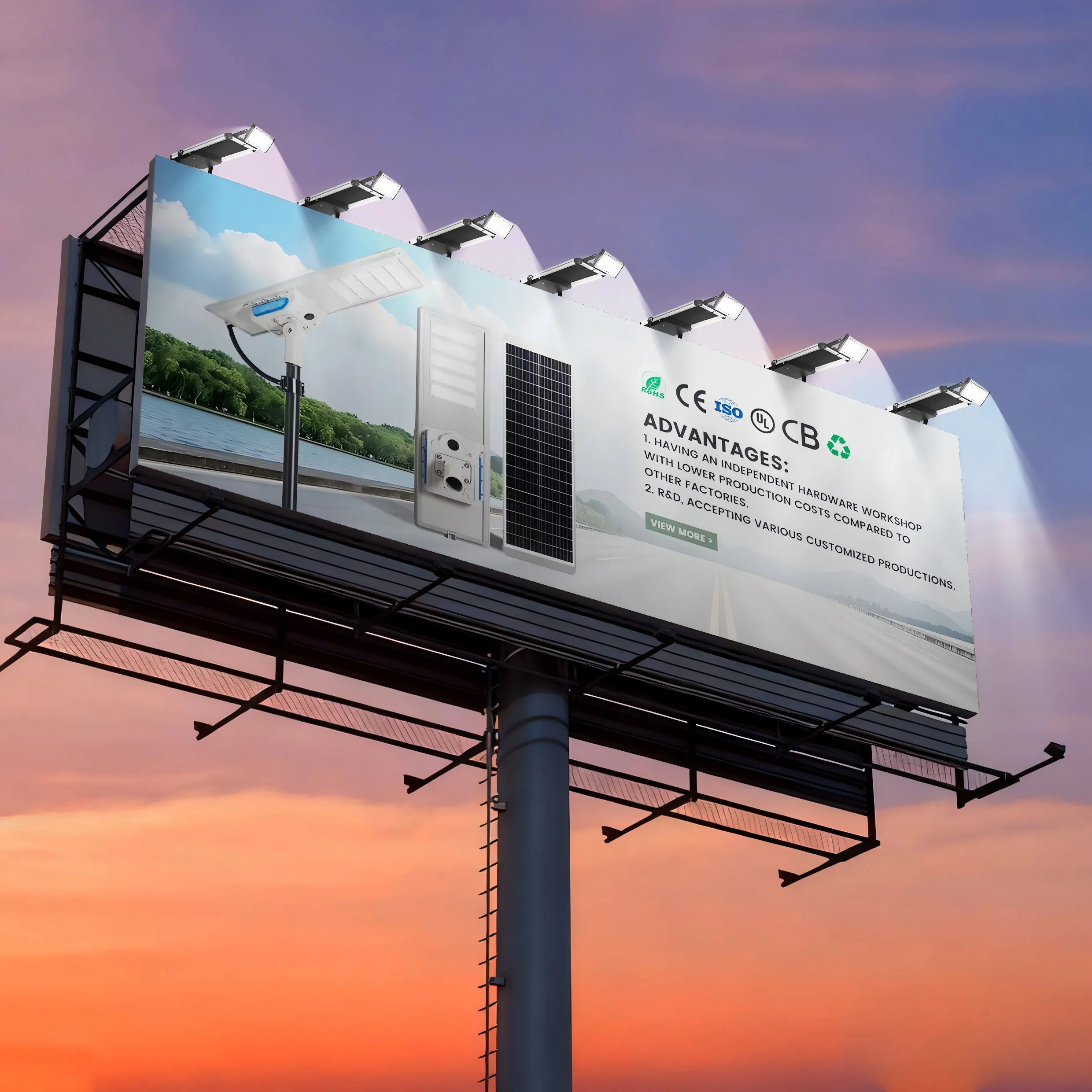 Solar LED Aluminum Outdoor Advertising Light 20W High-Power Waterproof Billboard