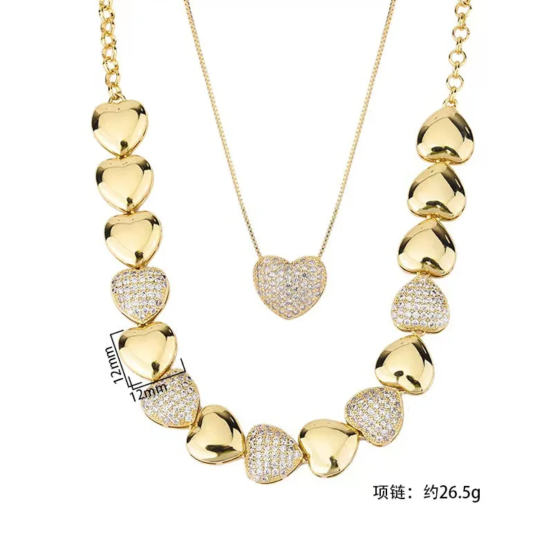 Vintage Heart-Shaped Micro-Inlaid Zircon Necklace Clavicle Chain Layered Style Exaggerated Minimalist Choker Necklace