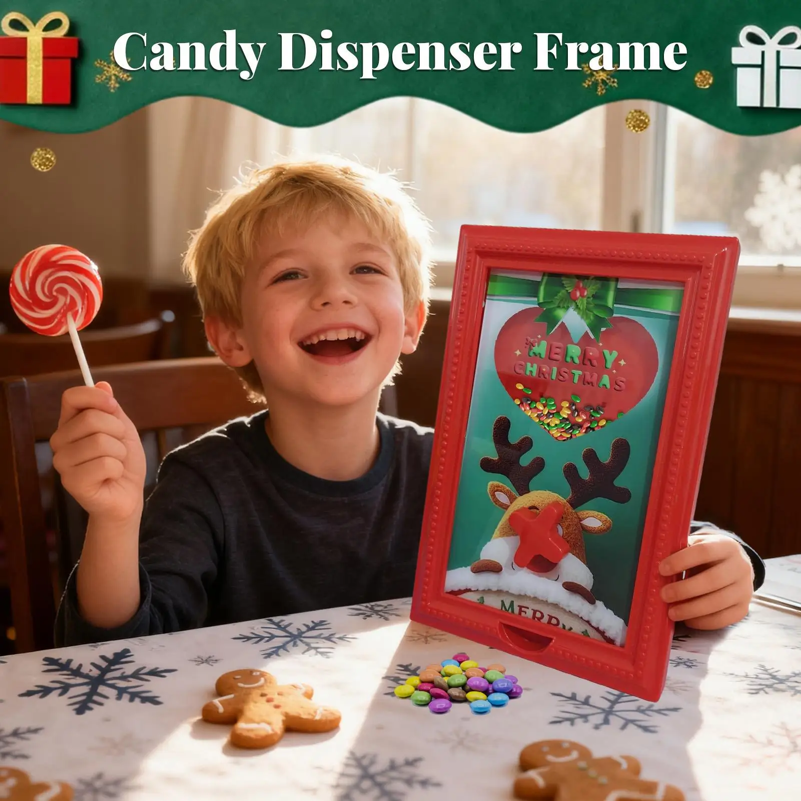 Candy Picture Frame Dispenser Holiday Christmas Reindeer Decor Gumball Machine Picture Frame For Birthday Holiday Christmas