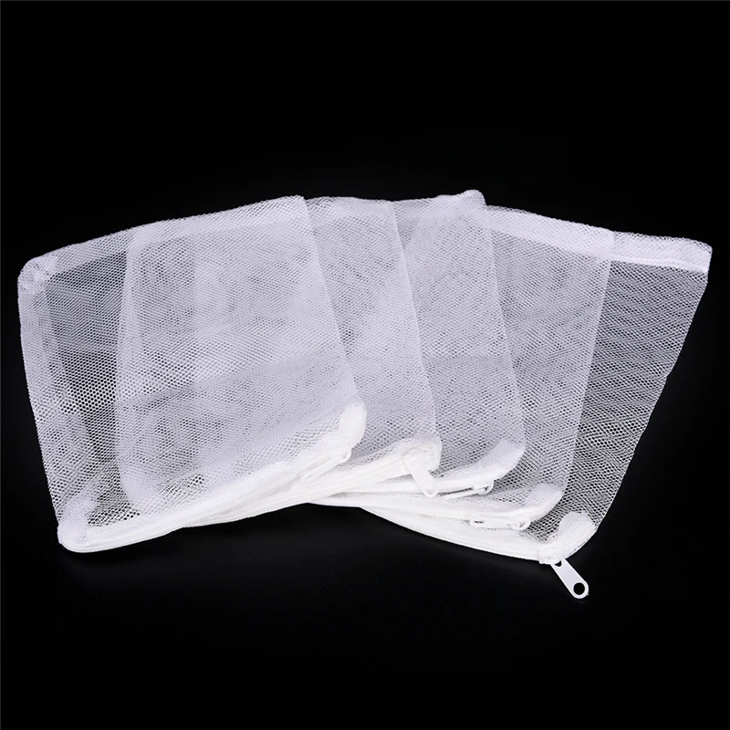 Aquarium Mesh Media Filter Bags 10Pcs Reusable Plastic Zipper Fine Mesh Bags For Fish Tank Activated Carbon Charcoal Bio Balls