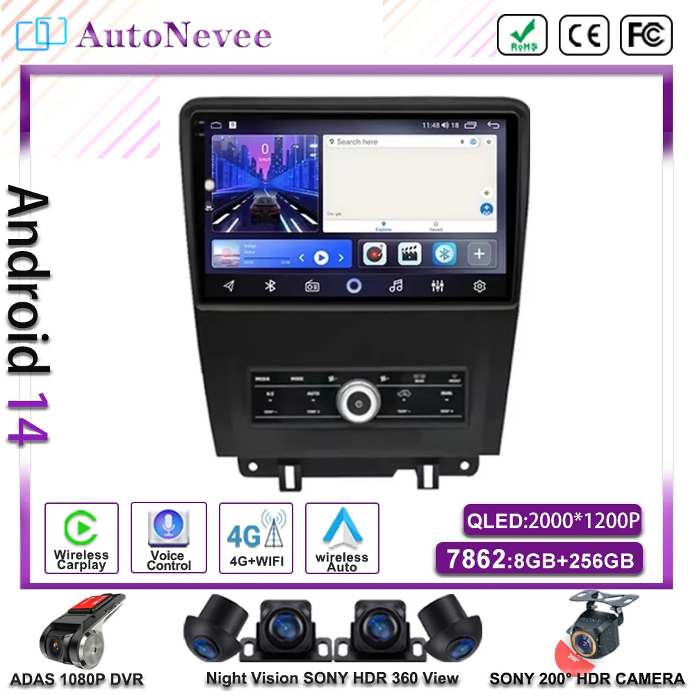 Android 14 para ford mustang v S-197 2009 2010 2011 2012 - 2014 rádio estéreo tela multimídia carplay carro player navegação gps