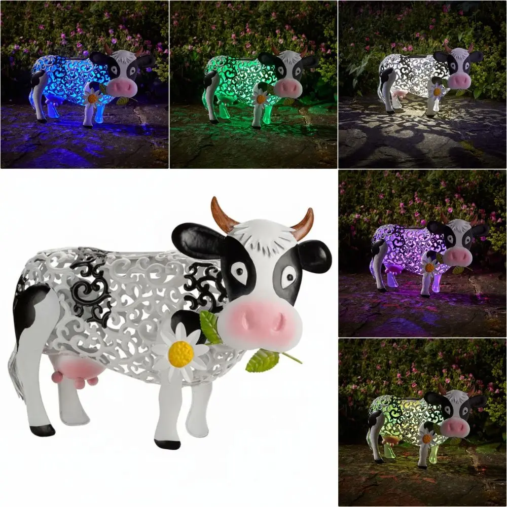Ornament Animal Shaped Daisy Cow Solar Light Color Changing Garden Decor LED Garden Solar Lamp Solar Cow Statue Home