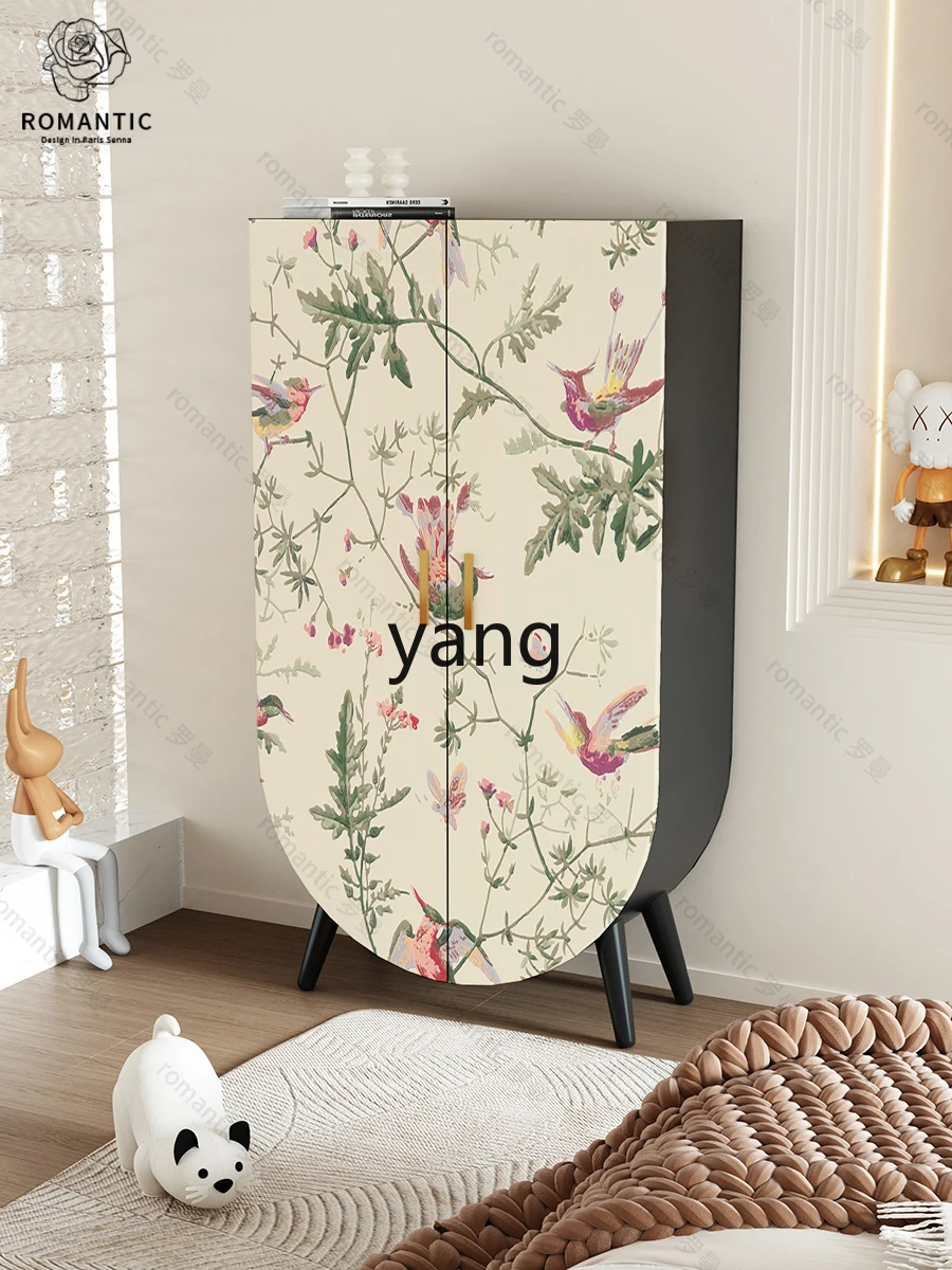 Yjq Entrance Curio Cabinet Cream Style Flower and Bird Home Wall Integrated Multifunctional Solid Wood Bedroom Wardrobe