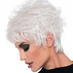 Pelucas de pelo completo liso blanco plateado corto para mujer