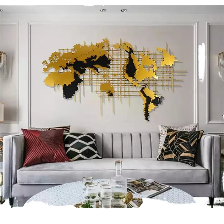 Creative Indoor Gold World Map Wall Art Large Metal Handmade Living Room Decor Contemporary Style Iron For Birthday
