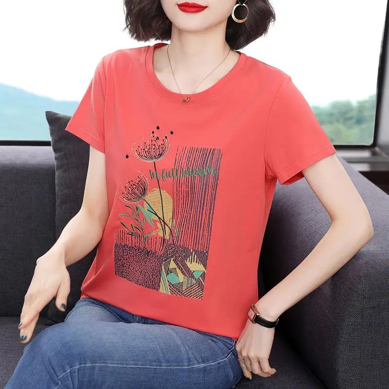 

Pure Cotton Short-sleeved T-shirt for Women Embroidered Summer 2025 New Versatile Top