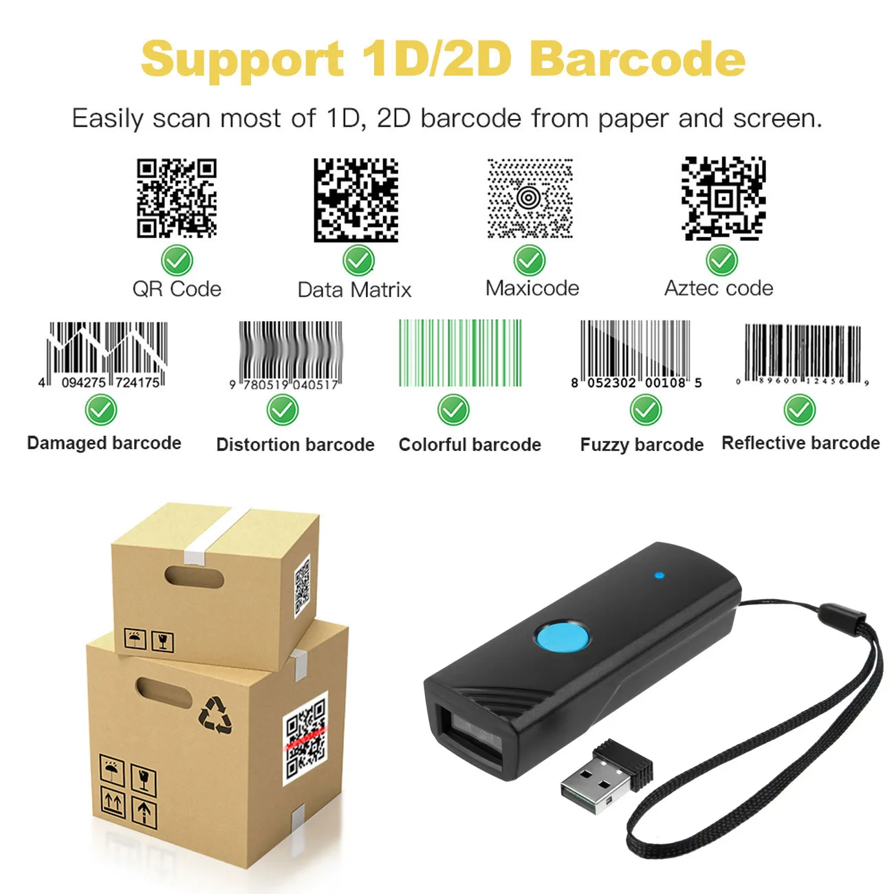 

Горячая Распродажа 2025 года, мини-экспресс-логистика, одномерный QR-код, Bluetooth-портативный беспроводной сканер, сканирующий код для мобильного телефона, планшета