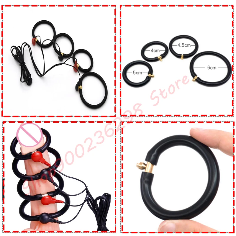 E-stim Penis Ring,Glans Testicle Loops Massage,Electric Shock Bdsm Cock Sheath Ball Stretcher,Electro Sex Toy for Men,Host,Cable