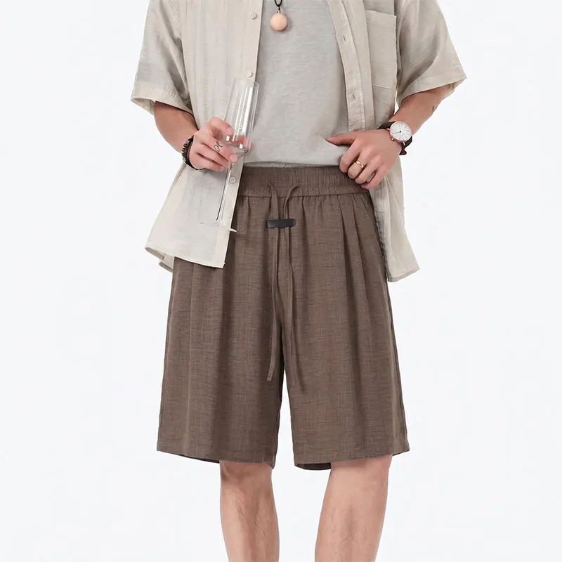 2026 Summer Men's Short Pants Fashion Casual Hemp Elastic Waist Tencel Breathable Lightweight Shorts