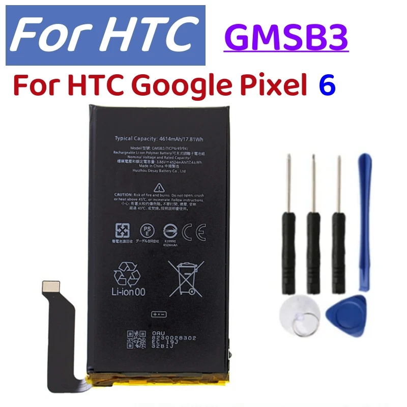 New GMSB3 Original Phone Battery For HTC Google Pixel 6 Pixel6 Cellphone Battery 4614mAh Replacement Batteries Batteria