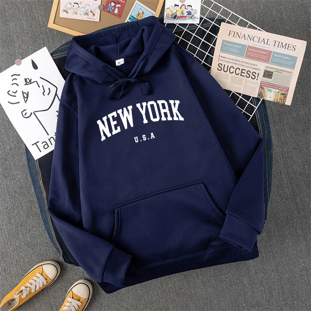 New York U.S.A City Hoodies Men Women Fashion Letter Printed Graphic Sweatshirts Loose Casual Harajuku Hooded Pullover Sportwea