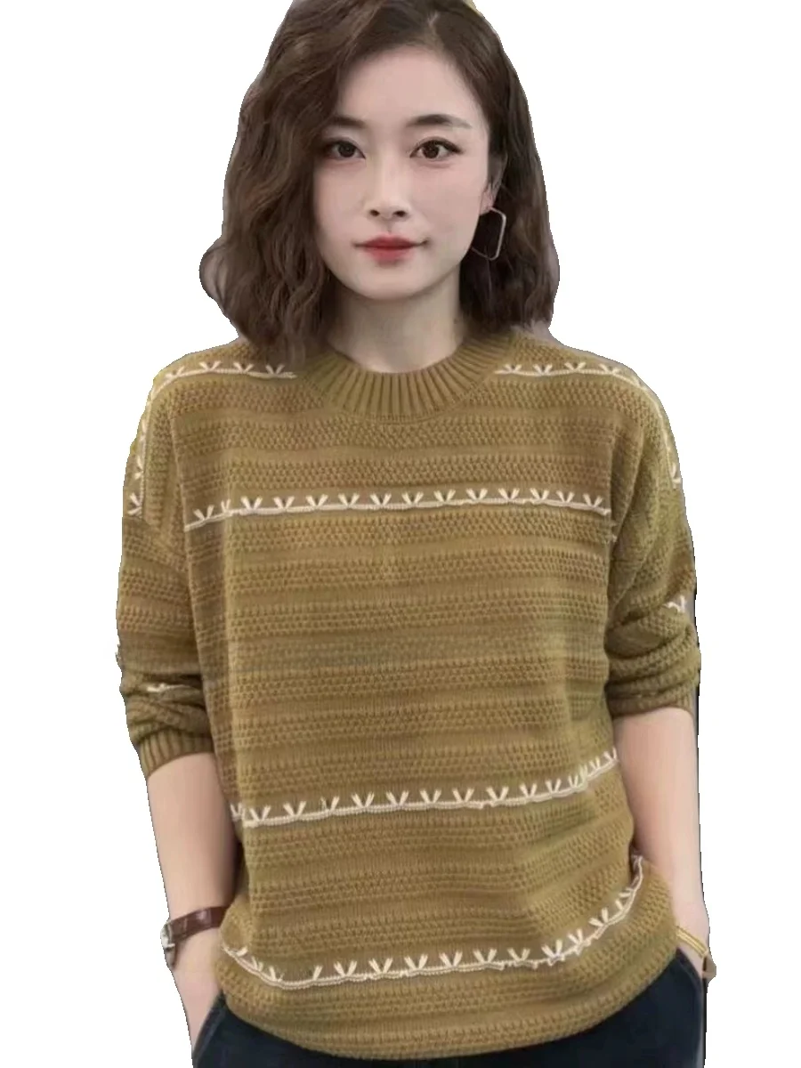 Abnehmen Lose Gestrickte Pullover runde Ne Gestreiften Basis Schicht frauen Faionable Anti-Aging Herbst Winter Koreanische Sle Lange S...