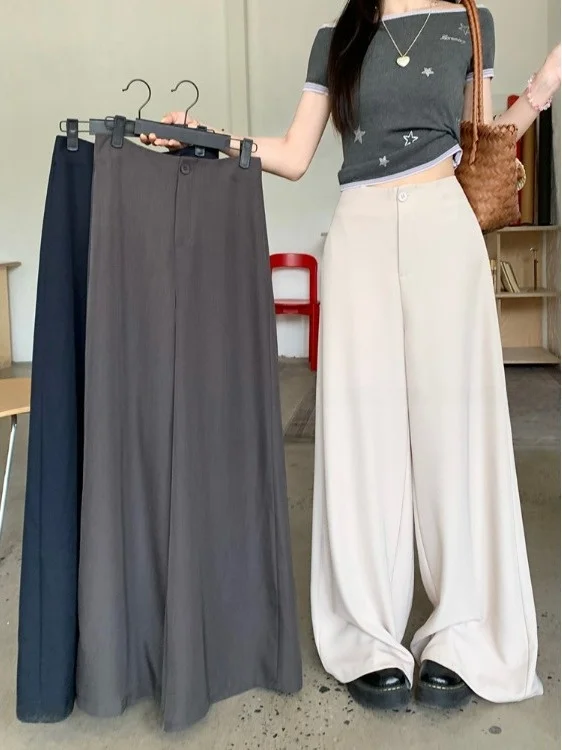 

High Waist Wide Leg Suit Pants Pure Color Casual Trousers for plus Size Women Summer Fashionable Versatile Floor Length