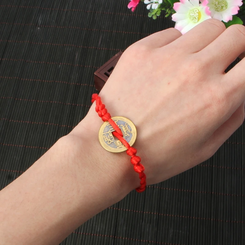 Eye-catching Kabbalah Bracelet Red String Braided Bracelets Lucky Copper Coin Pendant Chinese Wealth Bracelet for Friend