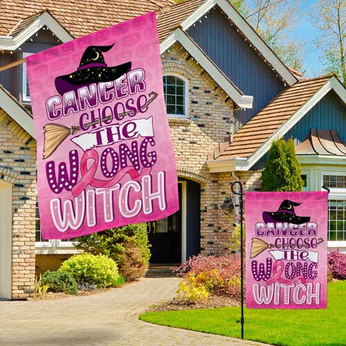 Breast Cancer Awareness Cancer Chose The Wrong Witch Halloween Garden Flag