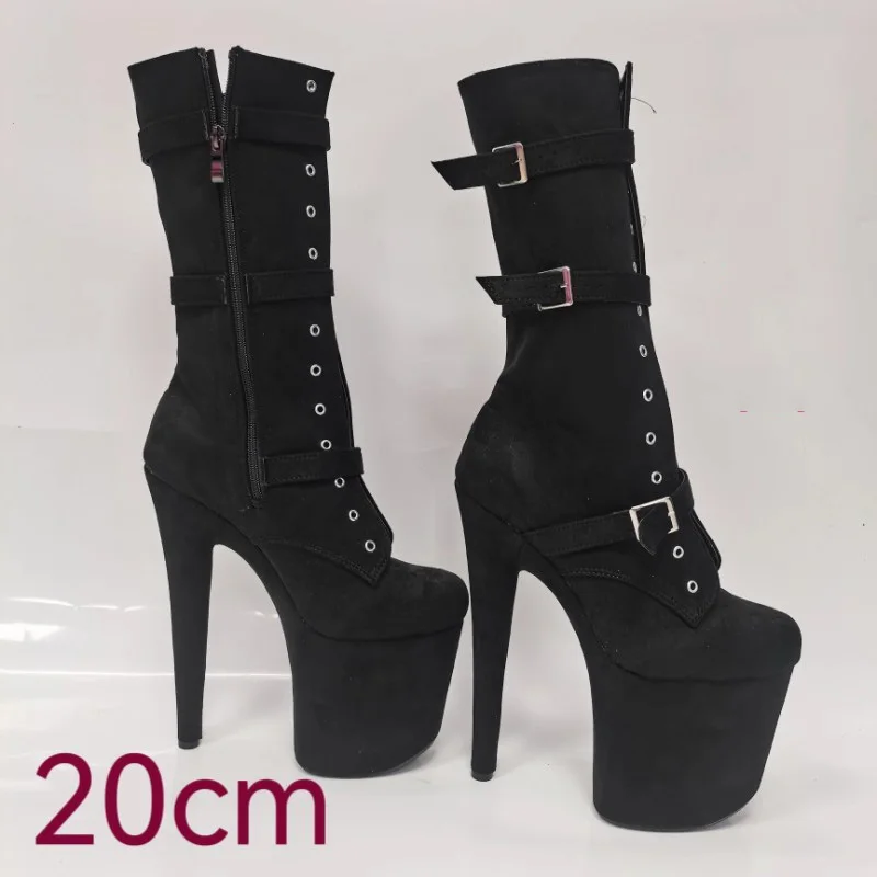 

Красные ботинки с пряжкой, 20 см/8 дюймов, женские ботильоны на тонком каблуке с ремешками и молнией на платформе, ботильоны в стиле панк, обувь для стриптиза на каблуке для девочек