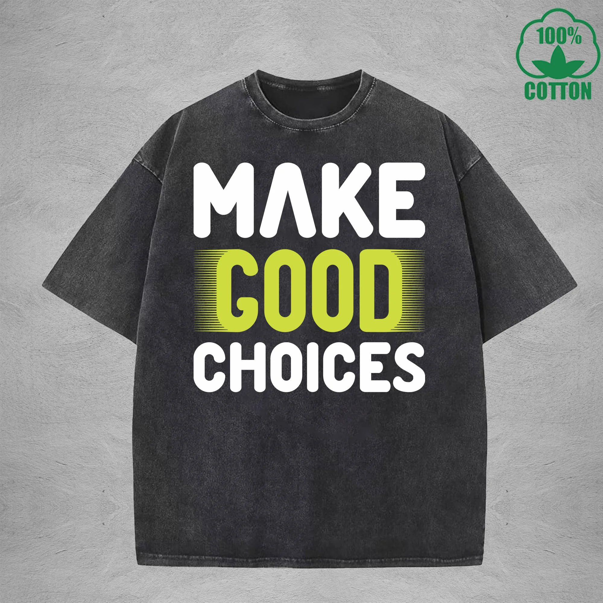 

Good Choices Multicolor Interest Printed Washed T-Shirt 230G Loose Trendy Fashionable Cotton Short Sleeve Top