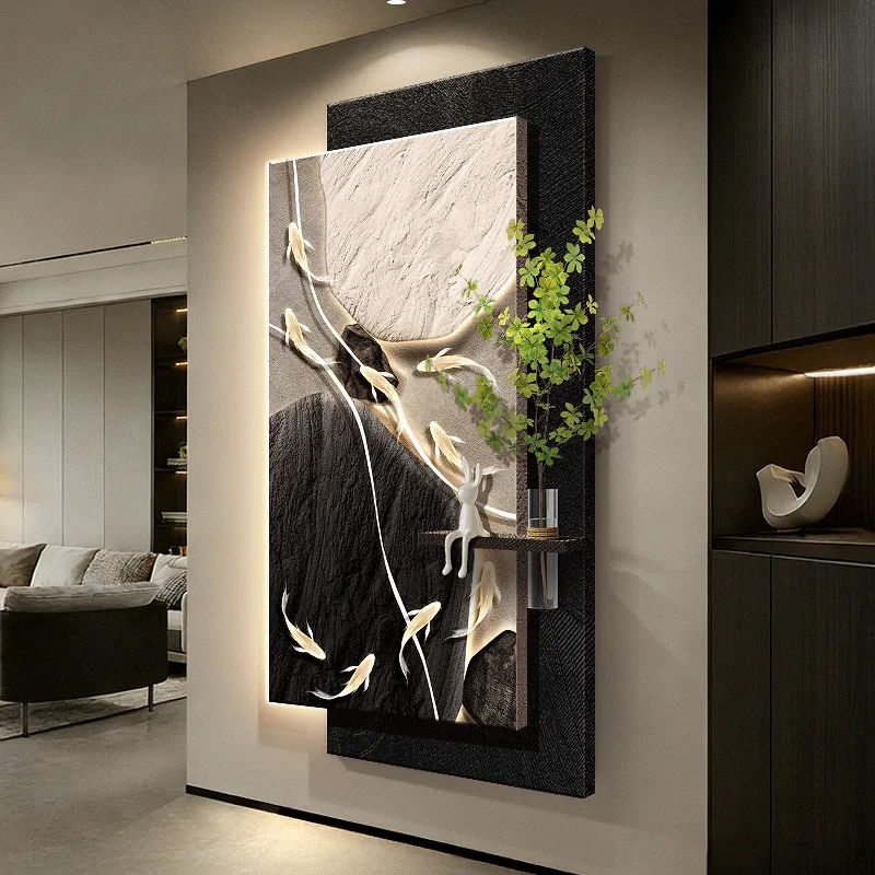 #Entrance Abstract Foyer Decoration Painting Led Light Strip Mural Corridor Hanging Mural Lamp Sandstone Decorative Lamp Paintin