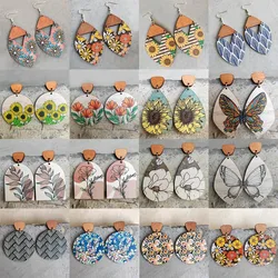 Pendientes de mariposa de madera Vintage para mujer, aretes bohemios de declaración, joyería al por mayor