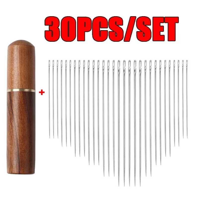 30 Stück Nähnadeln für ältere Menschen, Edelstahl, schnell, automatisch, selbstfädelnd, zum Nähen, DIY-Sticknadel-Einfädler für E – Detail 4