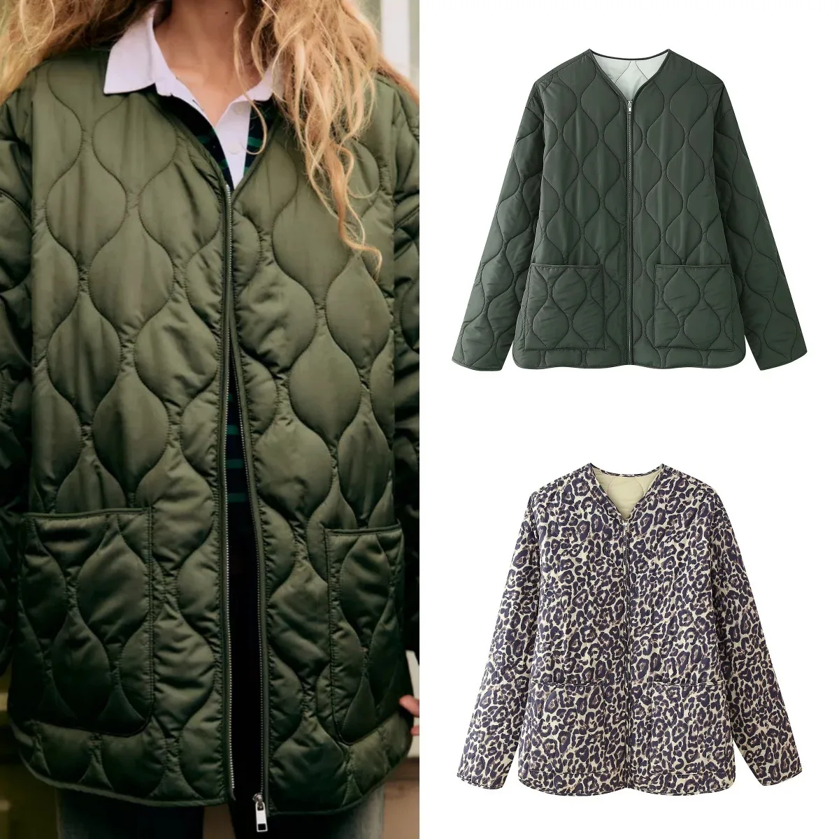 

Women's V-neck Cardigan Cotton-padded Jacket Coat Animal Print Casual Style for Autumn And Winter Season by C16536