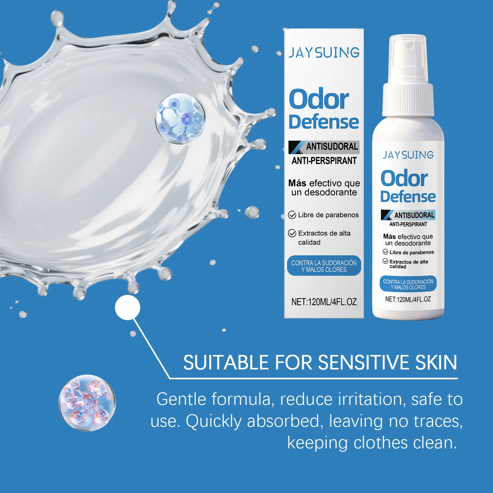 Jaysuing Sanftes Deodorant-Körperspray mit erfrischender Hautpflege und mintigem, frischem Duft, nicht klebend, schnell trocknend, 120 ml