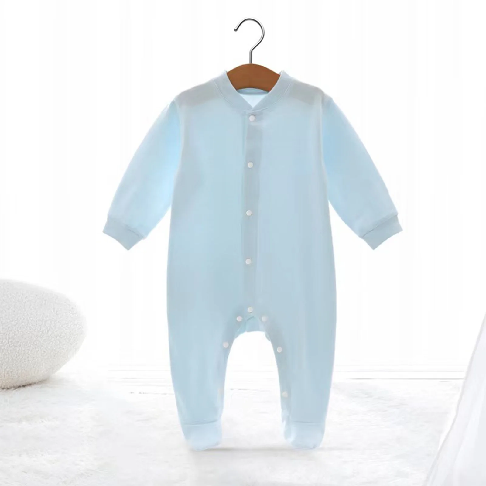 Newborn Baby Rompers Outfit Long Sleeve Press Buttons Footed Jumpsuit with Solid Hats Mittens Gloves Infant Boys Girls Clothes