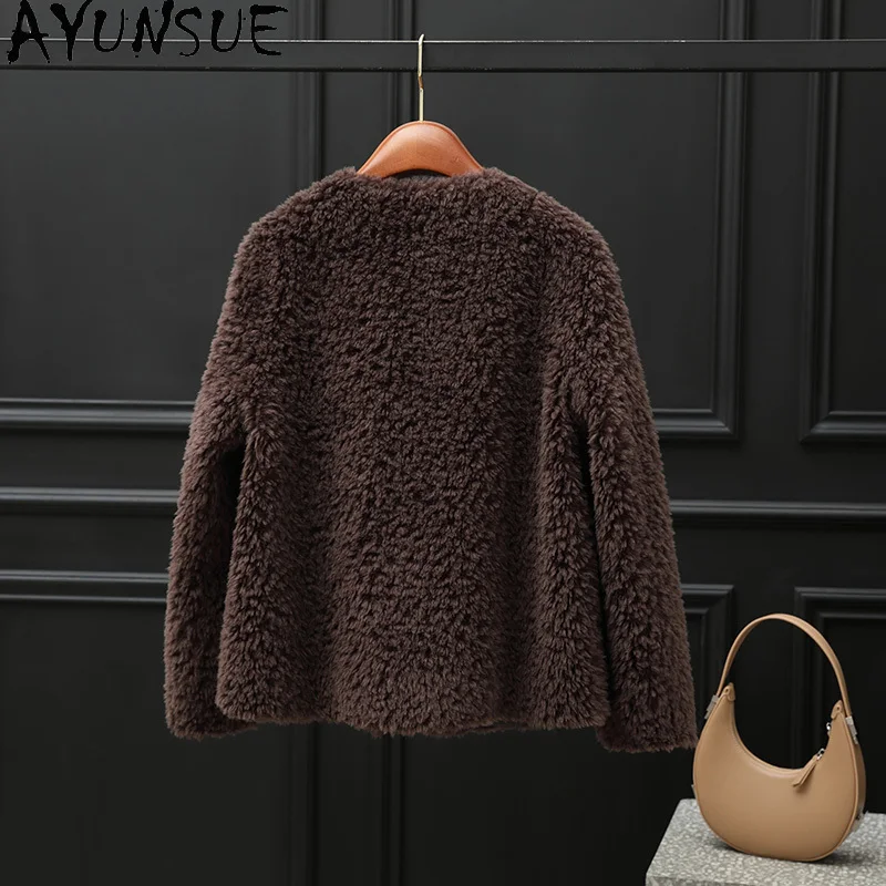 AYUNSUE 100% ウールコート レディース 2025 グレインシープ シアリングジャケット 冬服 女性用 合成毛皮コート 新作