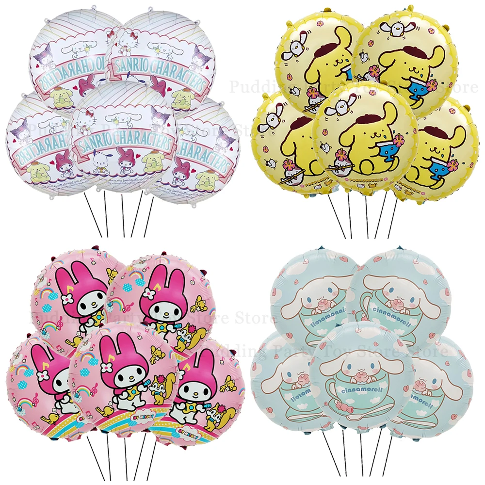 

Sanrio 5Pcs 18in Round Foil Ballon Party Supplies Kawaii Animal Dog Puppy Aluminium Film Inflatable Globos Party Supplies Decor