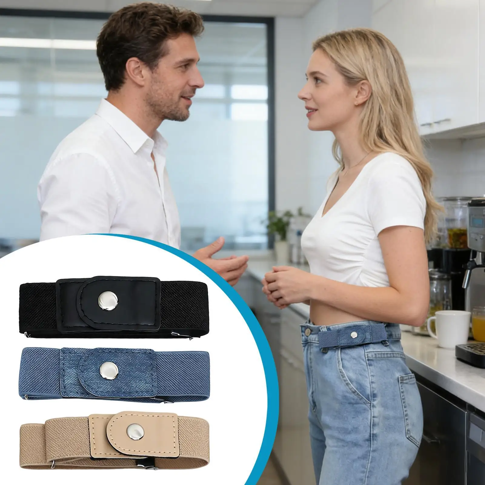 1 Pair No Buckle Elastic Belt Stretchable Adjustable Waistband for Women Men Jeans Pants Trousers Dresses Casual Drop-proof