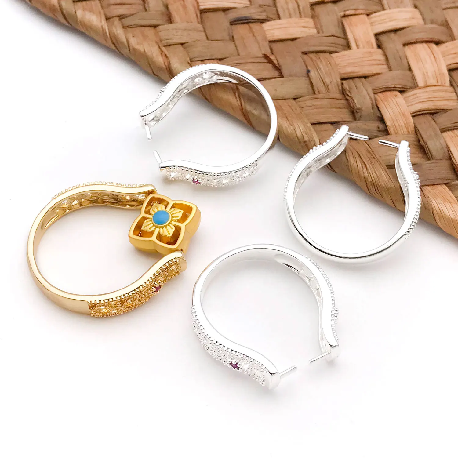 5pcs 18K Real Gold Plated Brass Adjustable Blank Ring Setings, With Zircon, for DIY Jewelry Making Accessories image 6