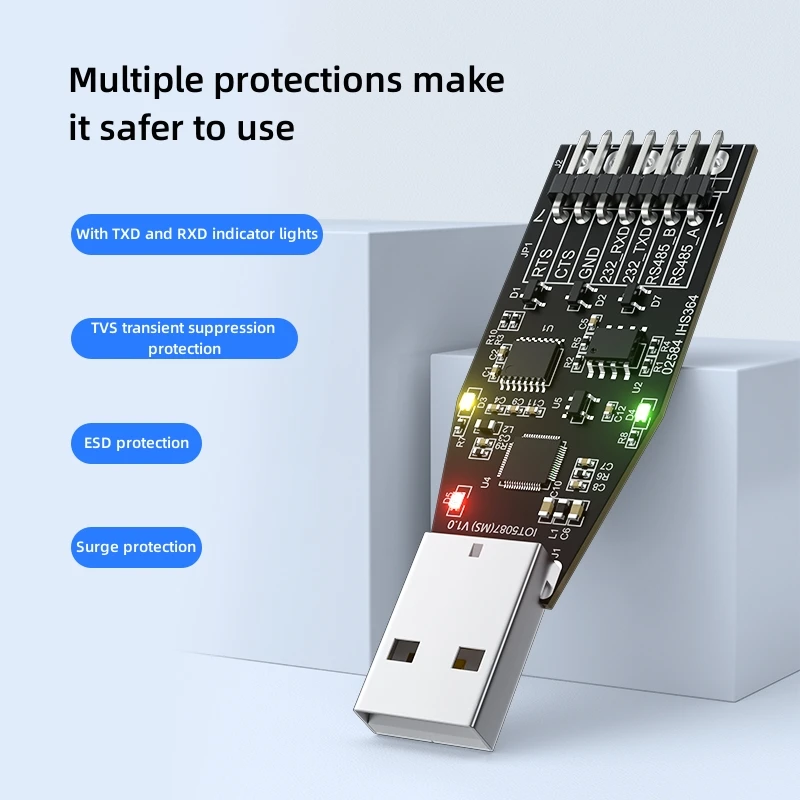 Modulo di comunicazione adattatore convertitore seriale da USB a RS232 RS485 di grado industriale DTECH IOT5087(MS) da 3 pezzi