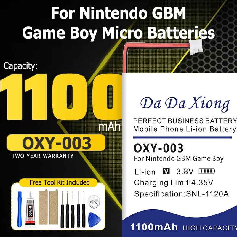 DaDaXiong OXY-003 3.8V 1100mAh Rechargeable Lithium-ion Battery Kit Pack for Nintendo GBM Game Boy Micro Batteries