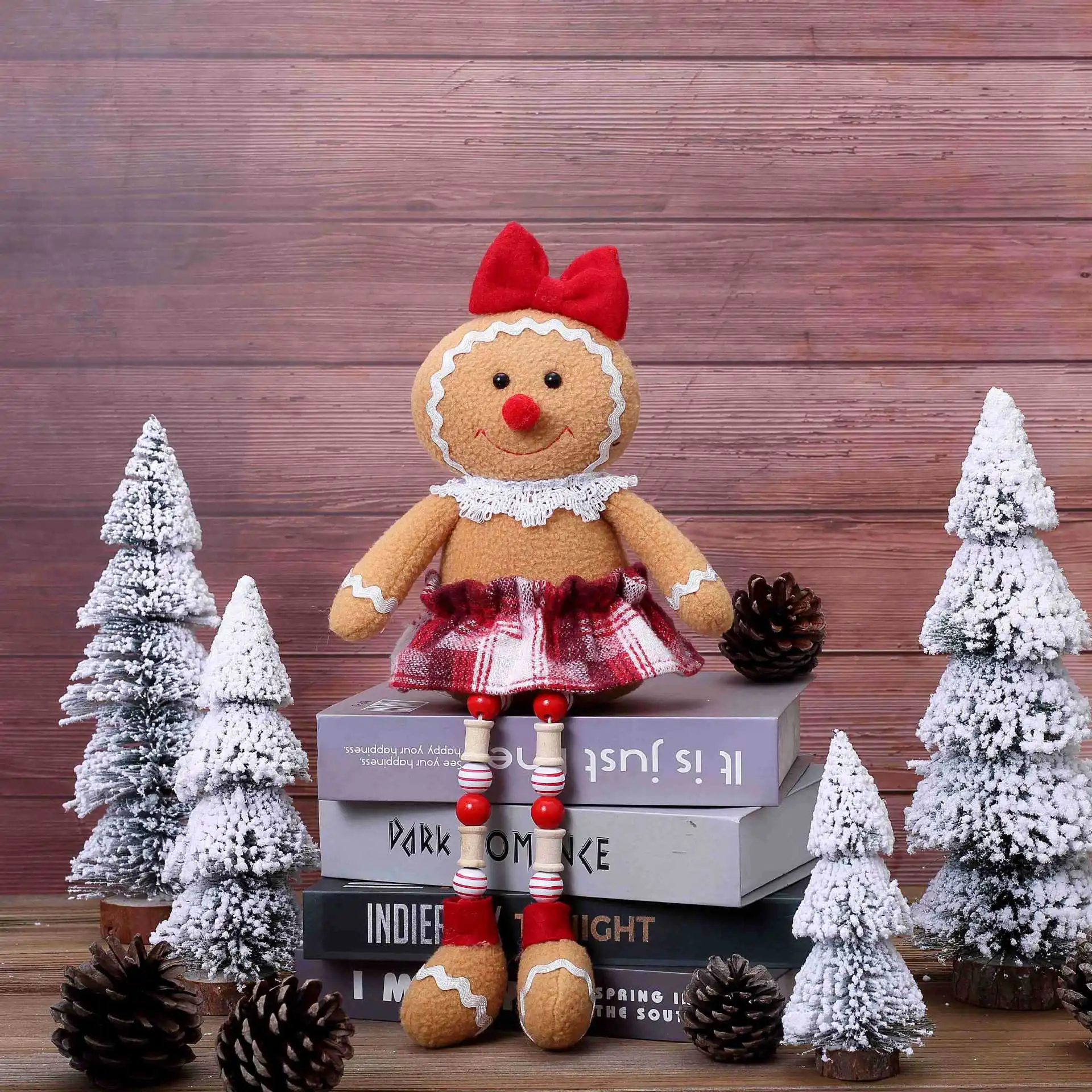 Lebkuchenmann Puppe Holzperlen Puppe Weihnachtsatmosphäre Dekoration Ornament Home Festival Zwergpuppe Dekoration Lieferungen Neu – Detail 4